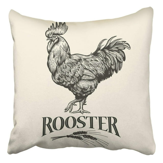 Funda de Almohada Cojín ABPHQTO Gallo Vintage Grabado Estilo Grunge 45x45 cm