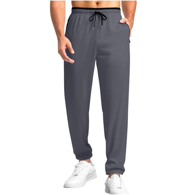 Dagugfen Trackpants for Men Drawstring Elastic Waist Lightweight Solid Color Sports Cropped Trousers