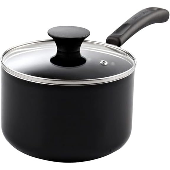 Nonstick Sauce Pan with Glass Lid, 1-Quart Saucepan Non Stick Small Cooking Milk Aluminum Pot, Black