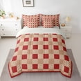 thumbnail image 2 of Homewish Square Buffalo Plaid Bedding Comforter Set 7pcs, Wheat Red Stripes Abstract King Bedding Sets, Chic Vintage Fashion Reversible Bed Sheets, Luxury Bedroom Decor, 2 of 7