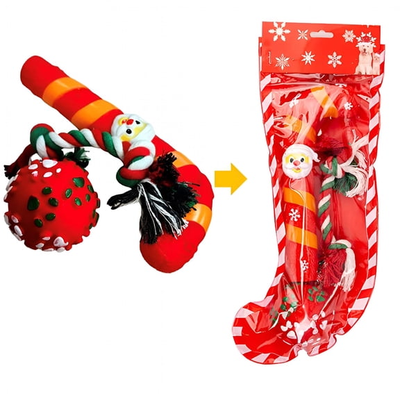 BESTSKY Christmas Stocking Dog Toys, Xmas Pet Dog Toy Set Santa Clus,Balls, Indoor Interactive Cat Gift