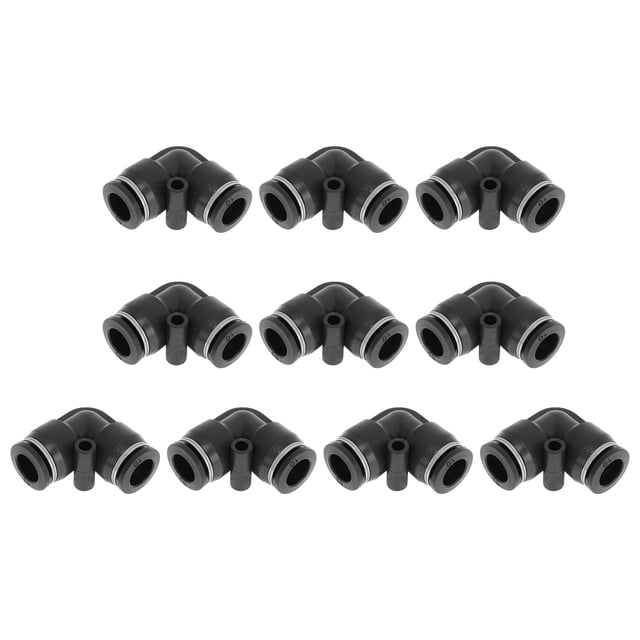 Conectores de aire de empuje a conectar Unique Bargains 3/8" 90 grados dos vías plástico 10 piezas tono negro plateado