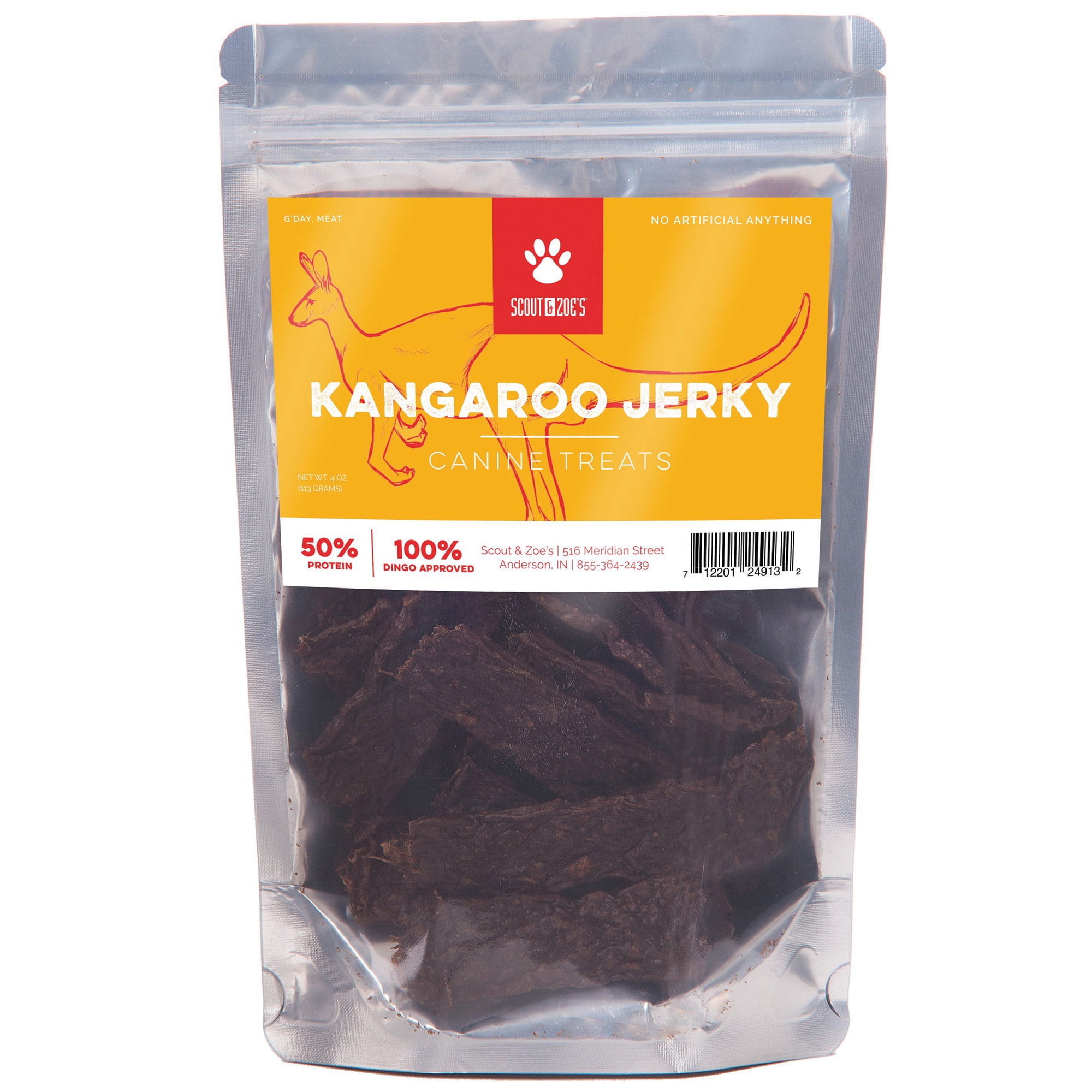 Scout & Zoe's: Kangaroo Jerky - 3 Packs, 4oz Bags - Dog Treats, Air-Dried Pet Chews, Novel Protein, 2 Ingredients: Meat & Sea Salt, Preservative Free