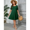 thumbnail image 7 of SHOWMALL Women's Plus Dresses Short Sleeves Casual T-Shirt Dresses with Pockets 1X Dark Green, 7 of 7