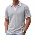 thumbnail image 5 of Josdec Men's Striped Trim V-Neck Short Sleeve Polo Shirt, Casual Layered Collar Pullover for Summer Daily & Office Wear M-XXXL, 5 of 8