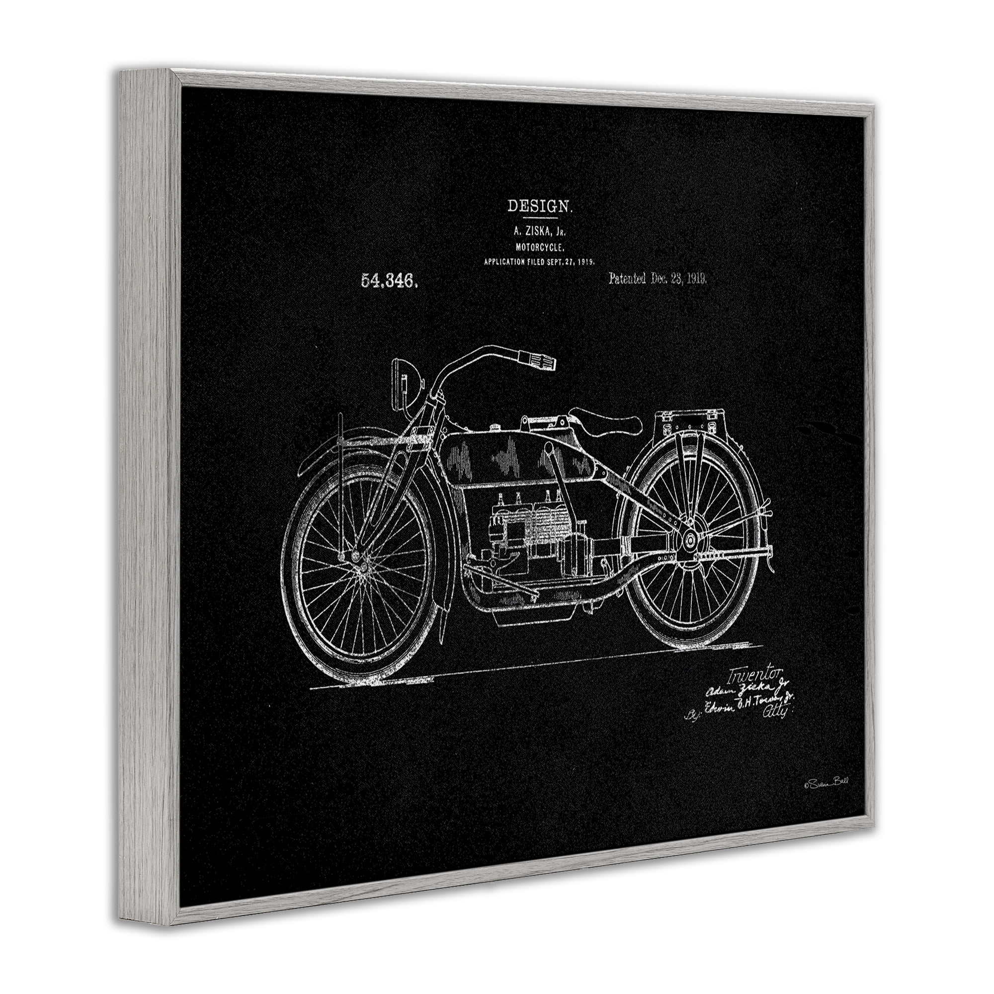 Stupell Industries Black Motorcycle Blueprint Transportation Painting Gray Framed Art Print Wall Art, 30 x 24