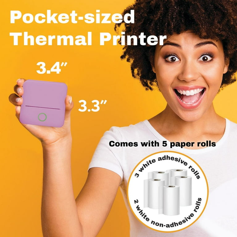 Wireless Mini Portable Thermal Printer & Label Maker + Paper, Android & iOS (Purple)