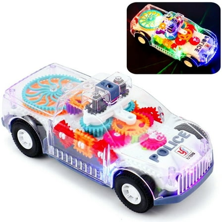 Juuar Transparent Light-up Police Car Toy, Electric Vehicle Toys with Flashing Lights & Music, Fun Toy Cars for Toddlers Ages 3 