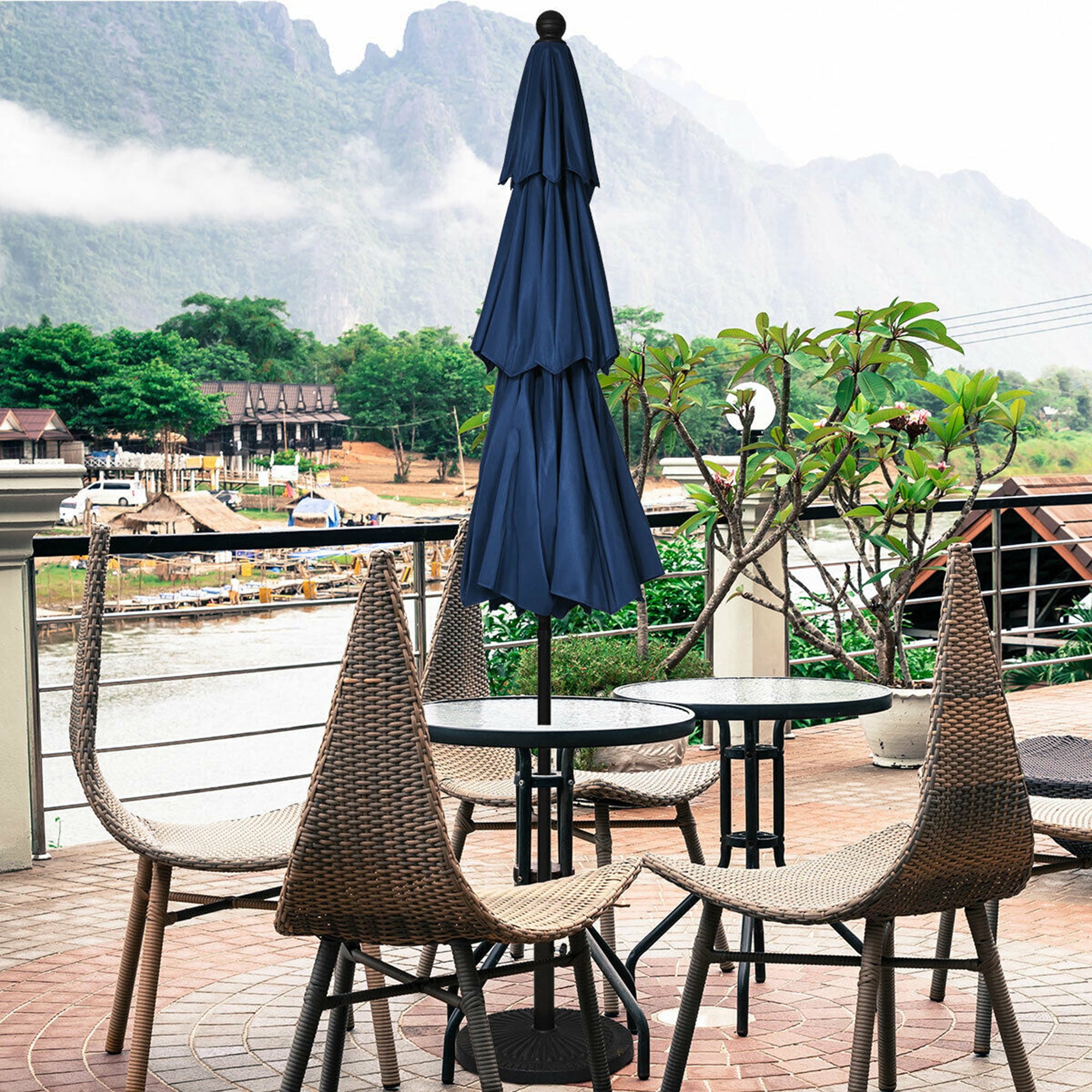 Gymax 10ft 3 Tier Patio Market Umbrella Aluminum Sunshade Shelter Double Vented Navy