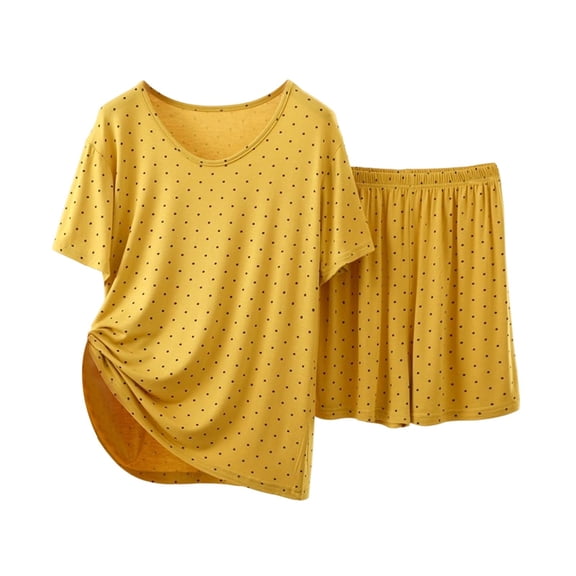 XYAIYT Women Polka Dot Printed Pajama Sets V Neck Short Sleeve Top High Waist Shorts 2 Pcs Summer Cute Sleepwear