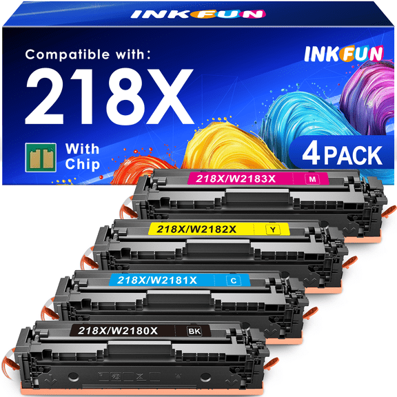 218X 218 Toner Cartridge (With Chip) Compatible for HP 218X 218A W2180X Toner for HP Laserjet 3301fdw 3301cdw 3201dw 3301sdw 3301 3201 Printer (Black Cyan Magenta Yellow)
