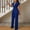 Blue, variant on Jumpsuits for Women Spring Purple Short Sleeve Solid Color V-neck Straight-leg Jumpsuit S