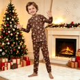 thumbnail image 6 of Wuceii Matching Family Christmas Pajamas Sets - Seasonal Brown Bells & Baubles Print Long Sleeve Tops+Pants Sleepwear, Christmas Eve Sleepover Outfits Matching Pajamas for Holiday for 6 Years Pjs, 6 of 7