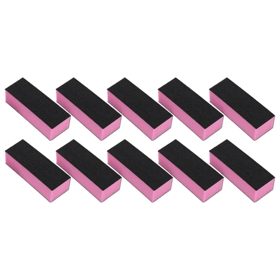 Unique Bargains 10 Pcs Comfortable Three Sides Black Sand Nail Buffers for DIY Pink