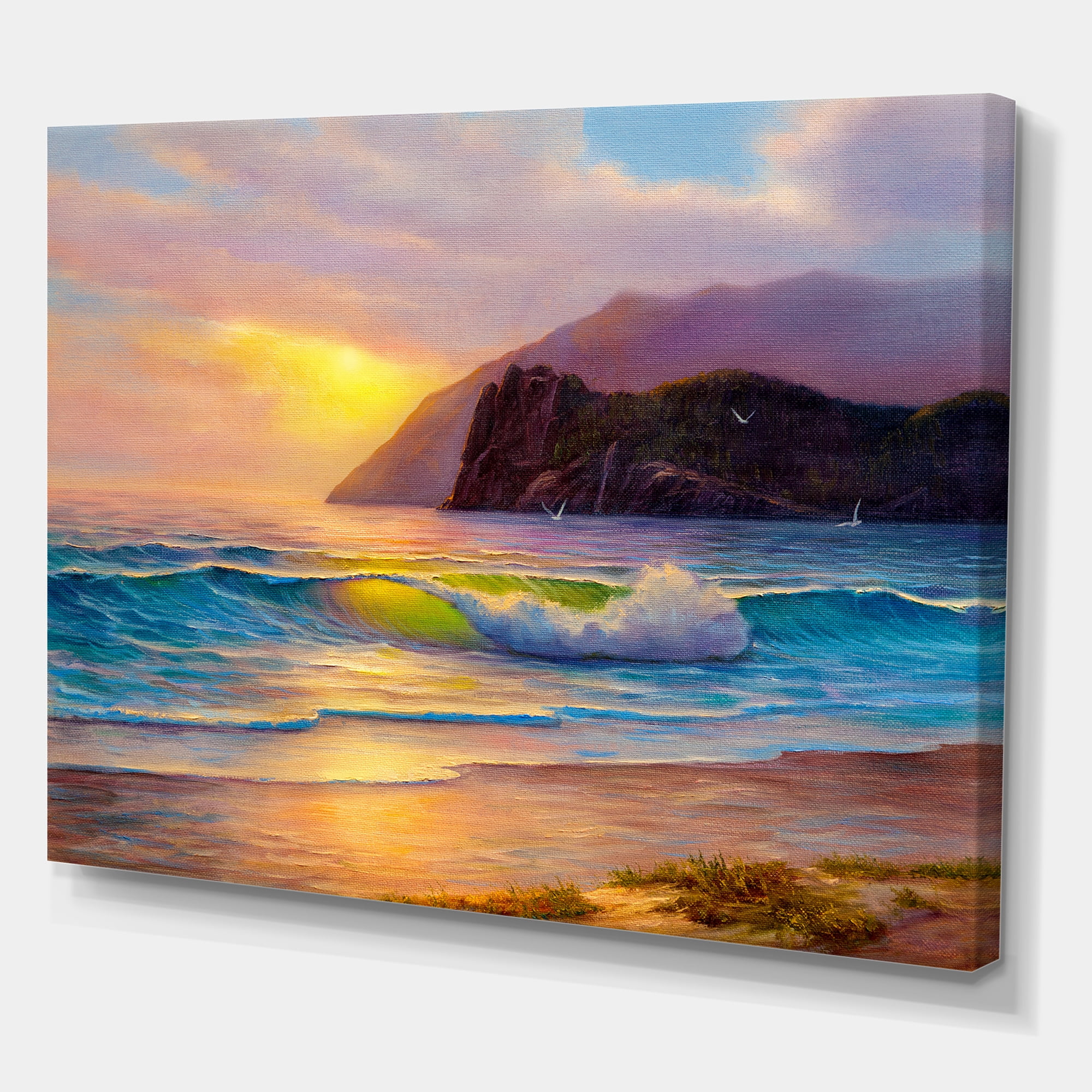 Designart ' Sunrise Glow On The Sea Waves V ' Nautical & Coastal Canvas Wall Art Print