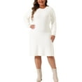 thumbnail image 2 of Vestido de suéter de talla grande Agnes Orinda para mujer, cuello redondo, manga larga, suéter de punto, vestido de otoño e invierno 4X Blanco, 2 of 5