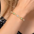 thumbnail image 4 of Gem Stone King 18K Yellow Gold Plated Silver White Created Sapphire and Green Prasiolite Bracelet for Women | 4.50 Cttw | Gemstone September Birthstone | Oval 7X5MM | Fully Adjustable 9 inch, 4 of 6