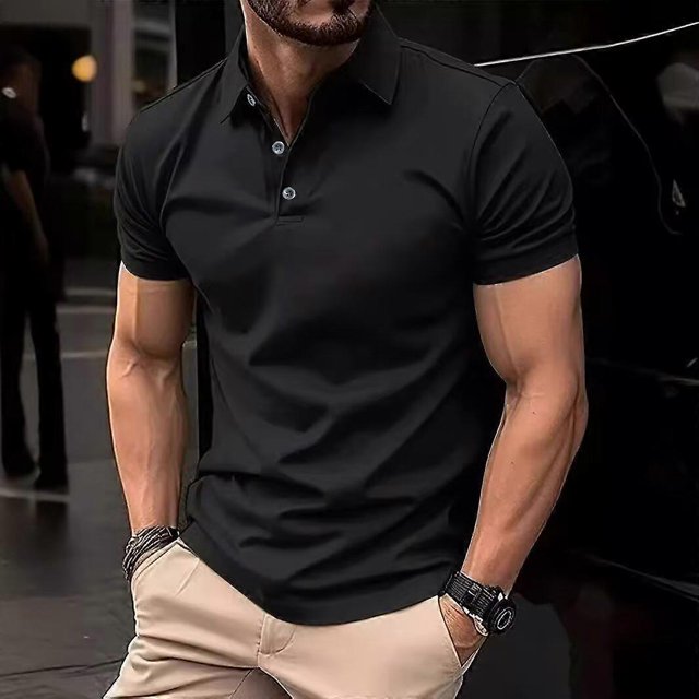 2 Buttons Short Sleeve Golf Shirt for Men Moisture Wicking Breathable Performances Dry Fits Collared Mens Polos Shirt Deep Blue
