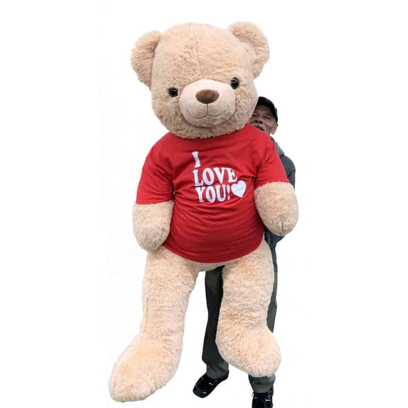 Giant 6ft Valentine Teddy Bear Wearing I Love You T-Shirt, 6 Foot Teddy Bear 72 Inches Beige Soft Big Stuffed Animal Packed in Big Box Ready to Hug