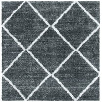 SAFAVIEH August Romayne Diamond Shag Area Rug, Dark Grey/Ivory, 6'7" x 6'7" Square
