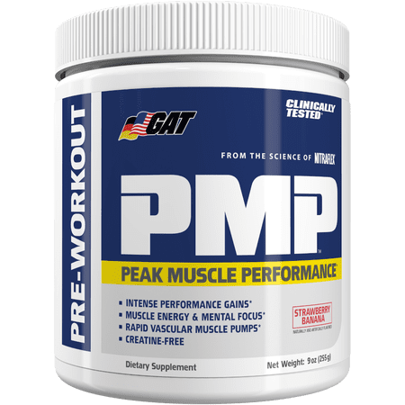 GAT Sport PMP Pre Workout Powder, Strawberry Banana, 30 Servings
