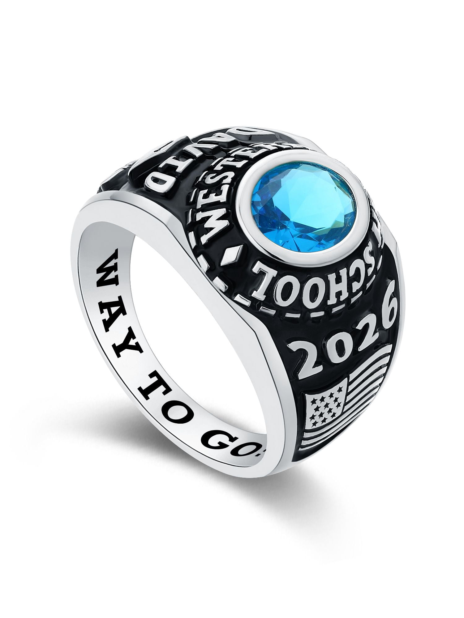 Mementos USA Custom Large Men's Class Rings 10kt White Gold for High School and College Graduation
