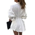 thumbnail image 4 of DYMADE Women Long Sleeve Single Breasted Lapel Elegant Fashion Tight Shirt Dress, 4 of 6