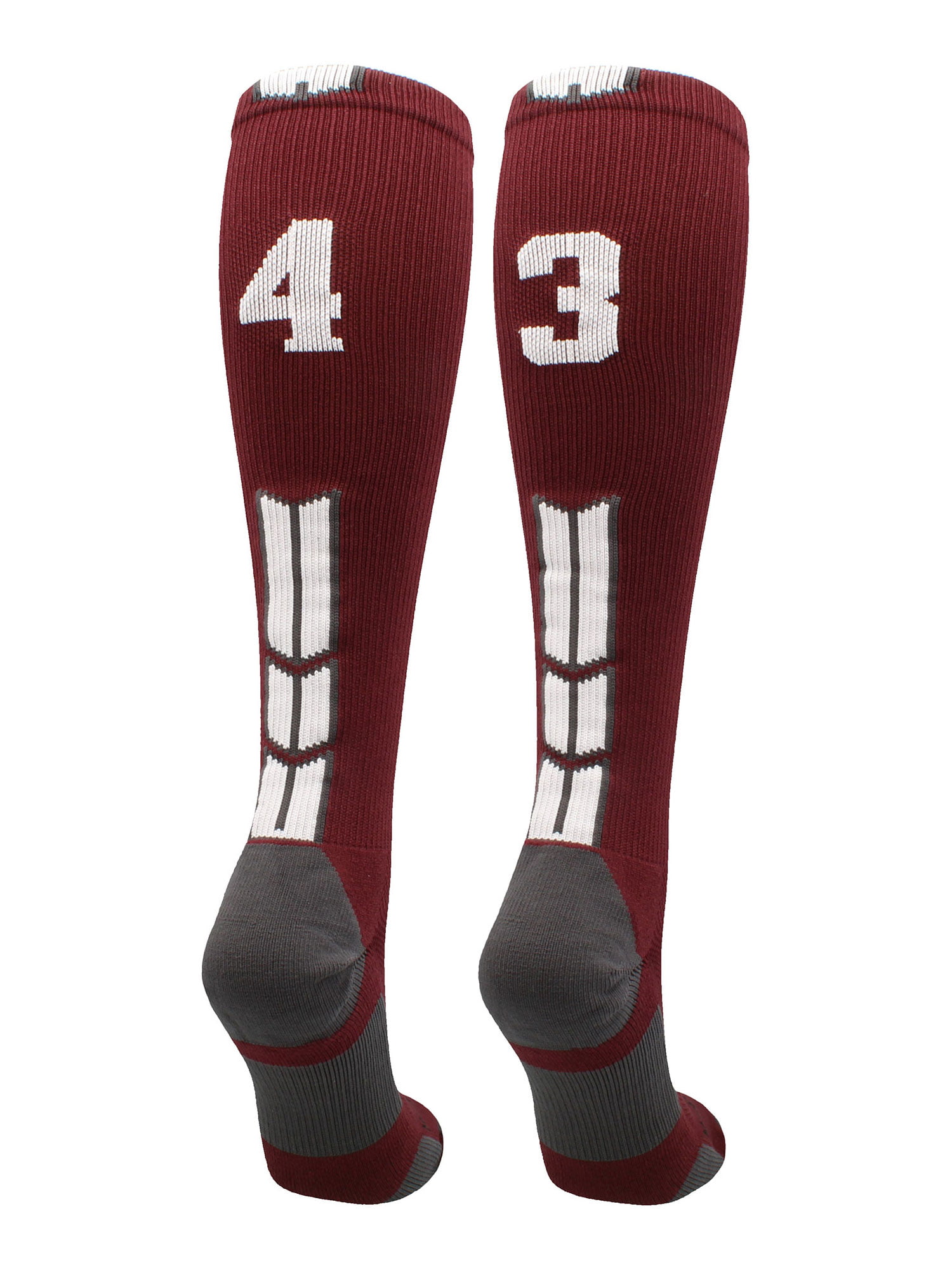 MadSportsStuff Maroon Player ID Custom Number Crew Socks for Basketball Lacrosse Volleyball Boys and Girls 