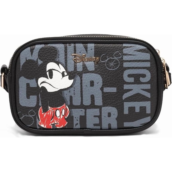 WondaPop Mickey and Minnie Mouse Double Zipper Crossbody/Shoulder Bag