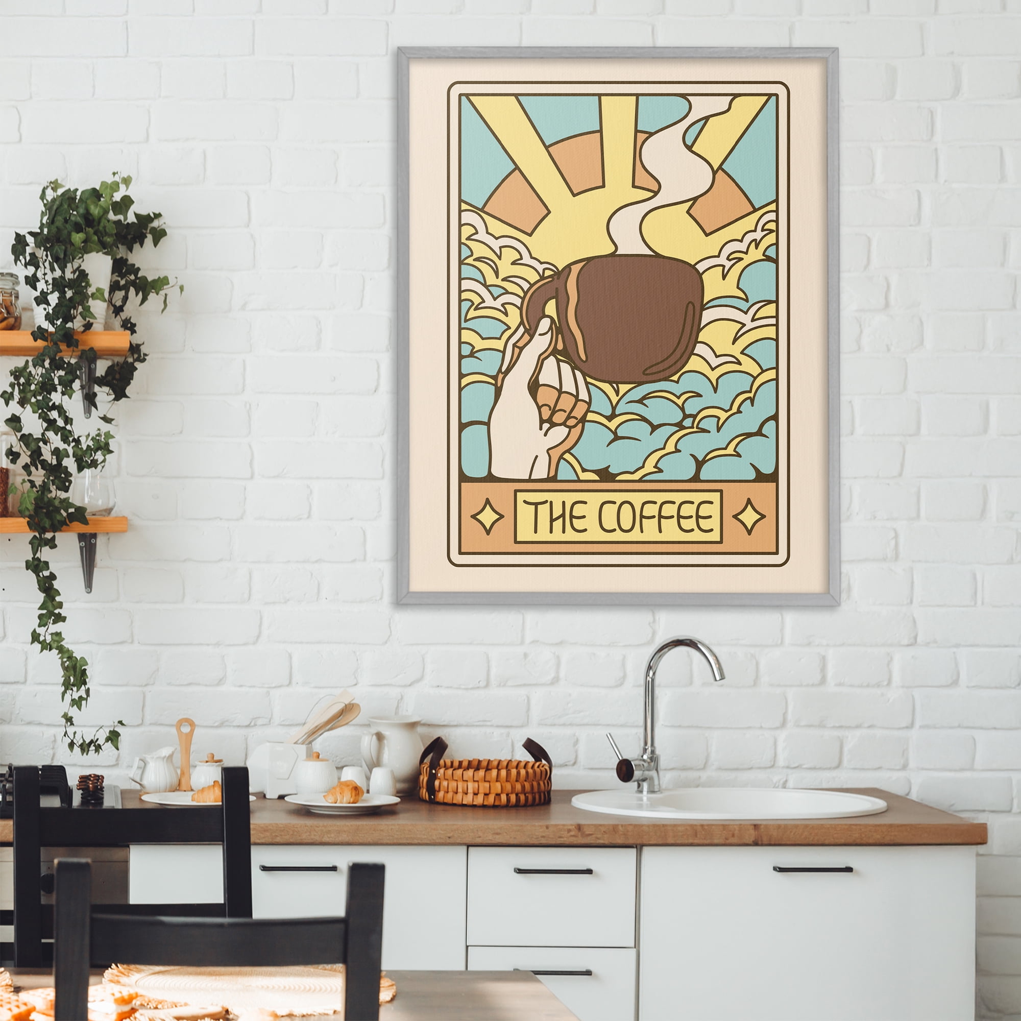 Stupell Industries The Coffee Muted Tarot Gray Framed Giclee Art, design by Tobe Fonseca