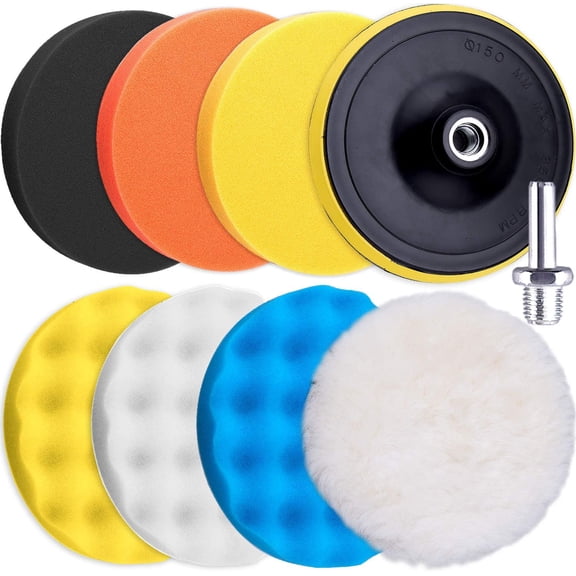 JINLONG 9-Piece 5" Buffing Pads Kit, Foam Buffer Polisher Pads Hook & Loop for Drill