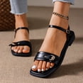 thumbnail image 2 of Black Womens Flat Sandals Square Open Toe Single Adjustable Buckle Soft Lightweight Structure For Daily Outdoor Leisure And Long Time Comfort Wearing, 2 of 9