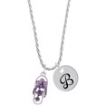 thumbnail image 1 of Delight Jewelry Silvertone Purple Open Plumeria Flower Flip Flop Silvertone Script Initial Disc - B - Charm Necklace, 20"+3", 1 of 4