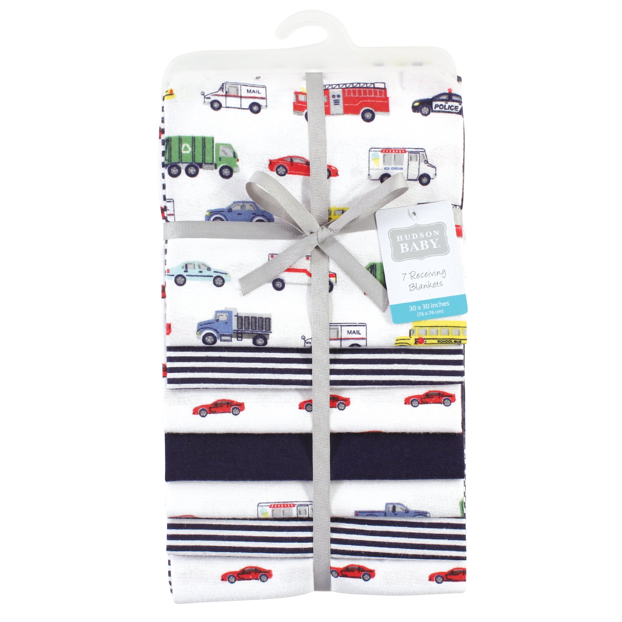 Little Treasure Hudson Baby Cotton Poly Flannel Receiving Blankets Multipack, Multicolor Going Places, 30x30 inches