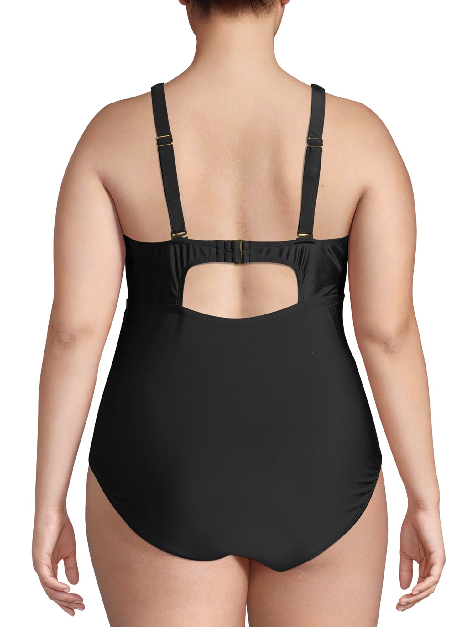 Terra & Sky Women's Plus Size Palm Crochet Lace Cutout Solid One-Piece Swimsuit