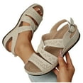 thumbnail image 5 of LOVZFMLL Women's Wedge Sandals Hollow Open Toe Ankle Strap Comfort Walking Summer Shoes Casual Outdoor Fashion Footwear for Beach Vacation Travel Beige 5.5, 5 of 7