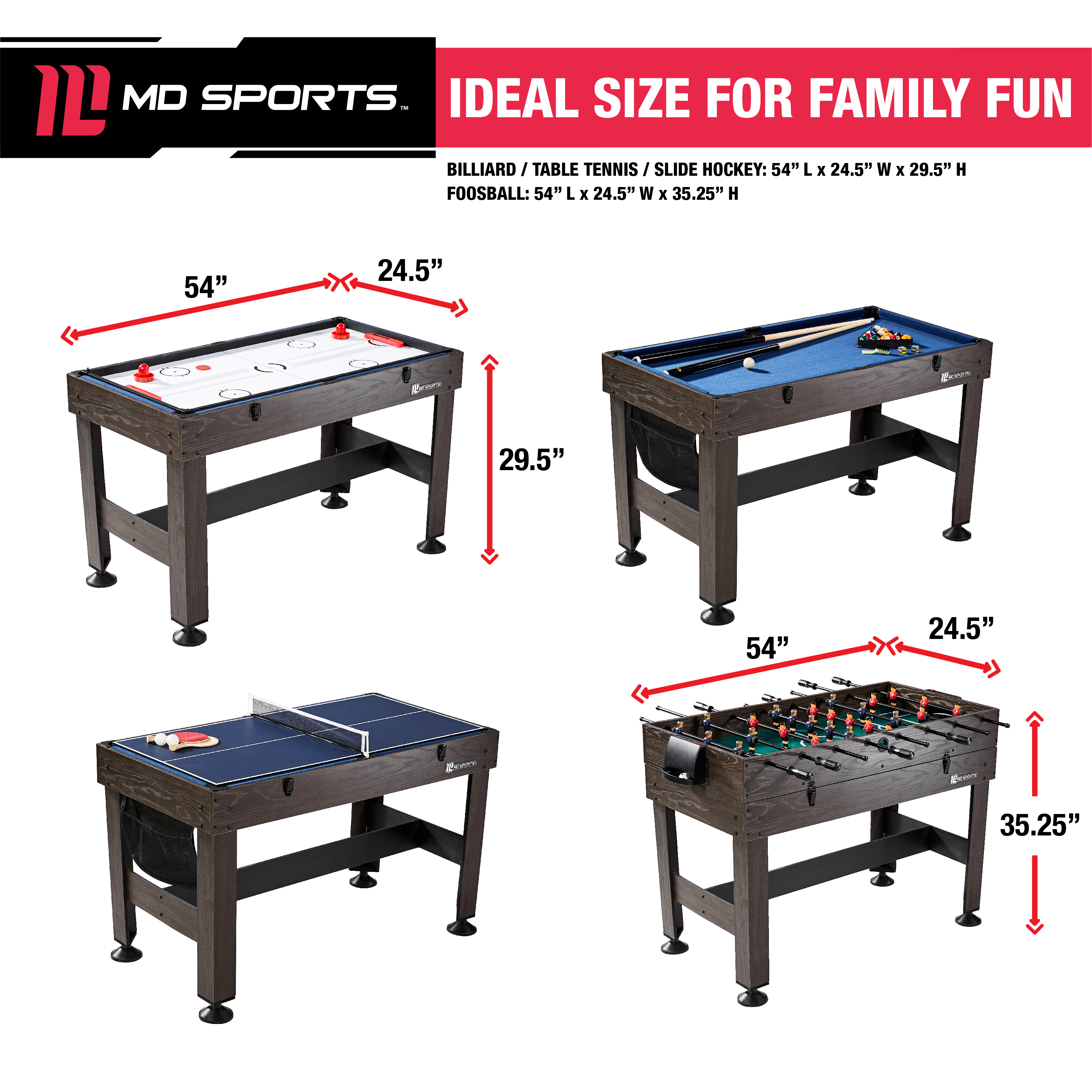 MD Sports 54" 4 in 1 Foosball, Slide Hockey, Table Tennis, Pool Game Table - image 5 of 6