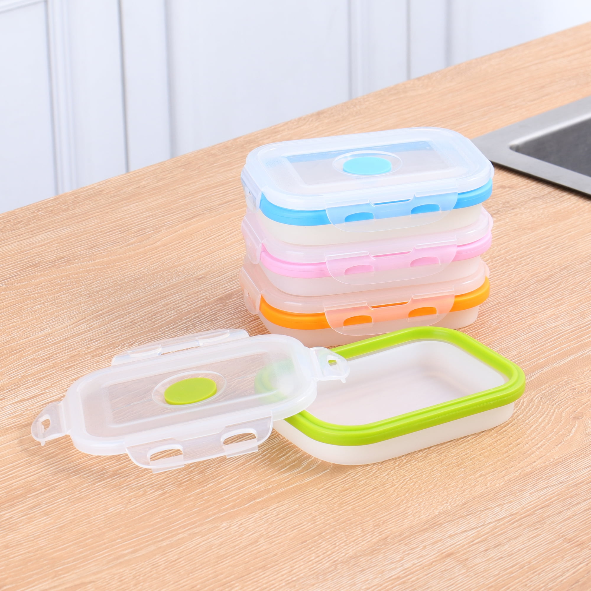 Set Of 4 Collapsible Silicone Food Storage Container With Bpa Free, Leftover  Meal Box With Airtight Plastic Lids For Kitchen,microwave Freezer Dis Rao