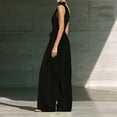 thumbnail image 5 of JULMCOMO Jumpsuits for Women One Shoulder Bow Tie Waist Vacation Summer Rompers Wide Leg Baggy Dressy Jumpsuit with Pockets Black XL, 5 of 7