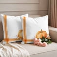 thumbnail image 2 of Fall Outdoor Waterproof Pillow Covers, Orange Pumpkin Thanksgiving Autumn Stripe Leaf Decorative Square Throw Pillowcase Sofa Cushion Sham for Patio/Couch/Chair, 24"x24" 2 Pack, 2 of 8