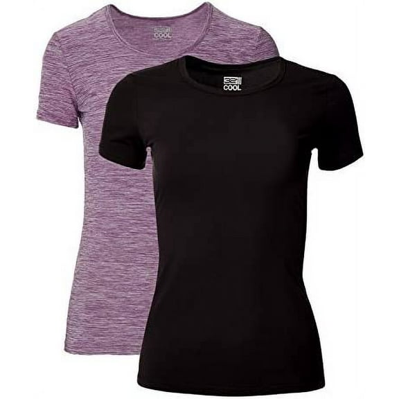 32 DEGREES Womens Cool Scoop Neck Wicking Tee Shirt,Black/Hid Orchid Sd,X-Large