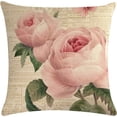 thumbnail image 2 of Decorative Romantic Rose Flower Pillow Cover Vintage Shabby Chic Peach Pink Rose Floral Cushion Cover Square Cotton Linen Pillowcase for Sofa Bedroom Car 20x20 Inch Set of 2, 2 of 6