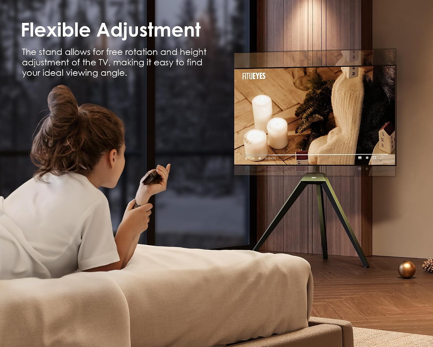 FITUEYES Picasso Series Corner TV Stand for 32–65 Inch TVs, Green Gradient, Concealed Storage