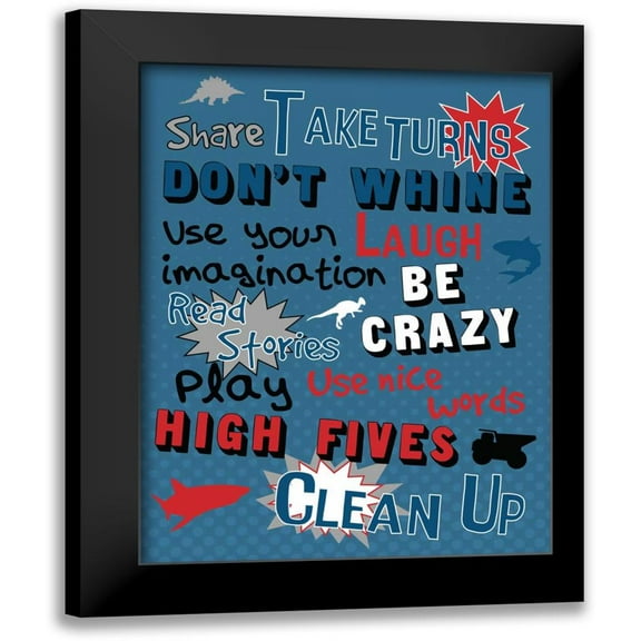 Grey, Jace 12x14 Black Modern Framed Museum Art Print Titled - Boys Play Room Rules