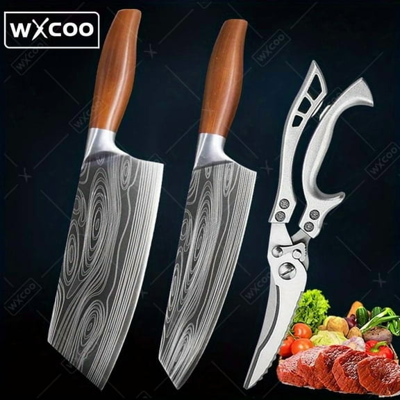 WXCOO 3pc, Kitchen Knife Stainless Steel Chef Knife Meat Cleaver Butcher Knife Fruit Knife Handmade Forged Knife Kitchen Vegetable Knife Kitchen Scissors Chicken Bone Scissors