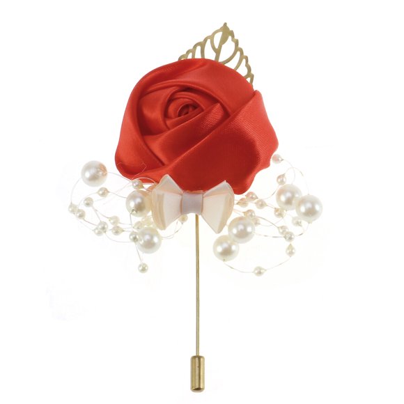 EeaseMX 2 broches creativos de perlas, modernos, de imitación de flores, para ojal, para ropa, decoración de banquetes de boda, novias y novios (rojo)