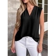thumbnail image 3 of BTFBM Tank Top for Women Summer Spring Silk Satin V Neck Pleated Sleeveless Work Blouses Business Casual Outfits, 3 of 9