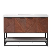 Mahon 48B" Bath Vanity in North American Deep Walnut with White Grain Stone Top
