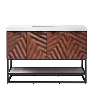 Mahon 48B" Bath Vanity in North American Deep Walnut with White Grain Stone Top