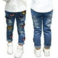 thumbnail image 4 of Kids Little Big Girls Butterfly Embroidery Jeans Embroidered Pants, 4 of 9